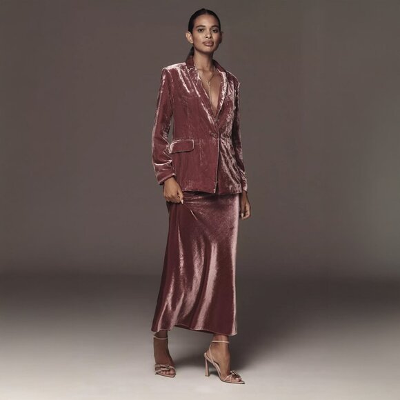 NWT$138 Anthropologie Velvet Tilda Maxi Slip Skirt in Mauve Rose Large Petite LP - Picture 2 of 3